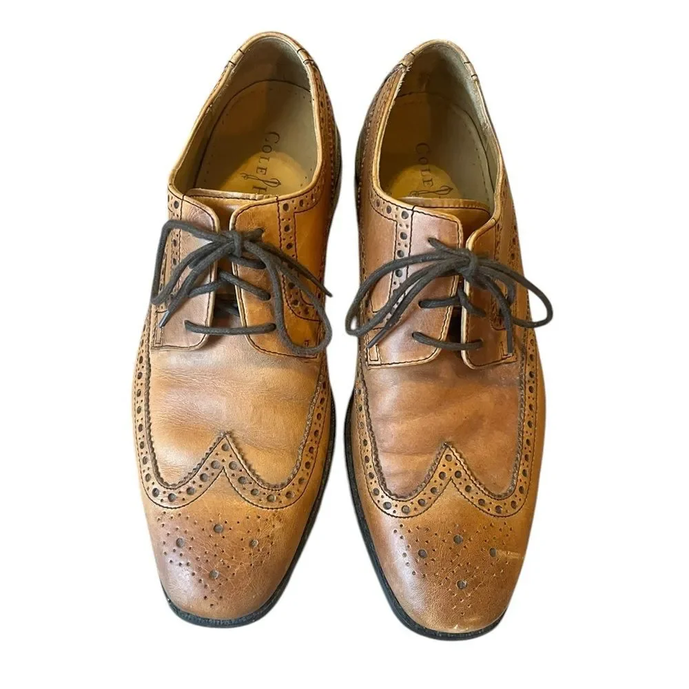 Cole Haan Air Giraldo Wingtip Tan Leather Oxford Dress Shoes C09303 Mens 8.5